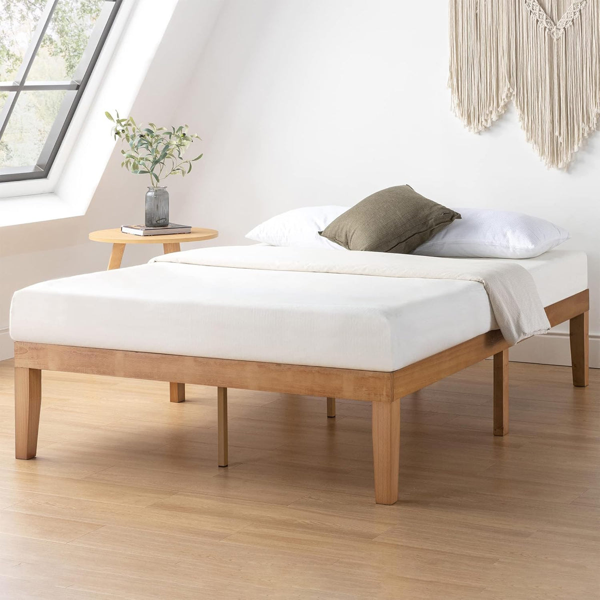 Naturalista Classic 16 Inch Solid Wood Platform Bed with Wooden Slats, Natural Pine, King