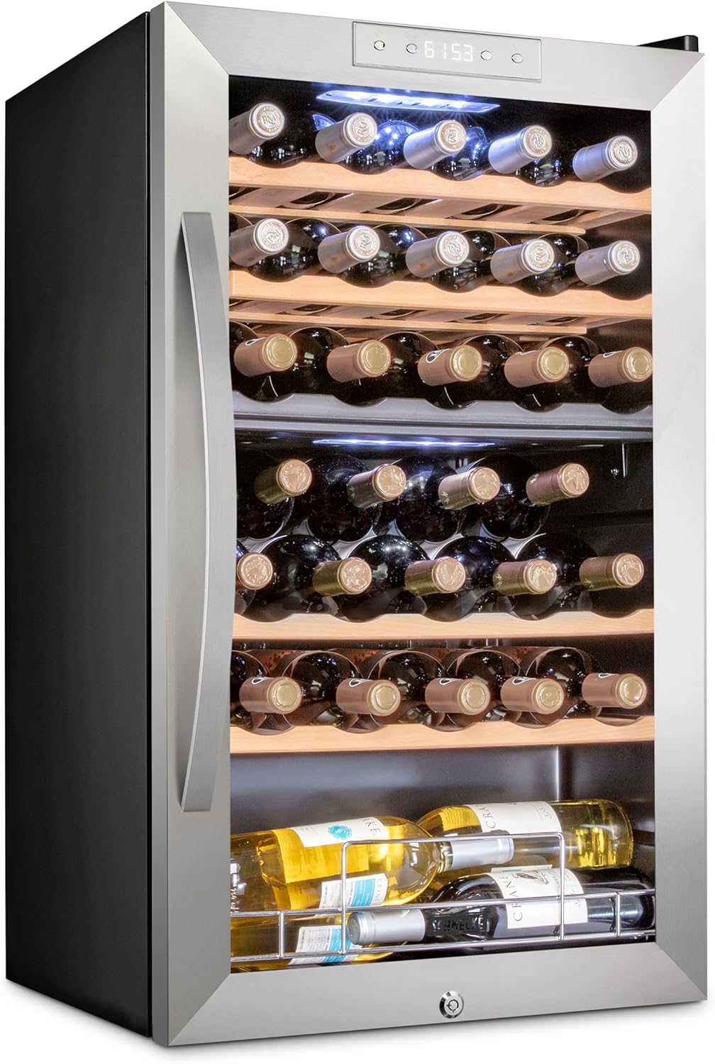33 Bottle Dual Zone Wine Cooler Refrigerator w/Lock - Large Freestanding Wine Cellar For Red, White