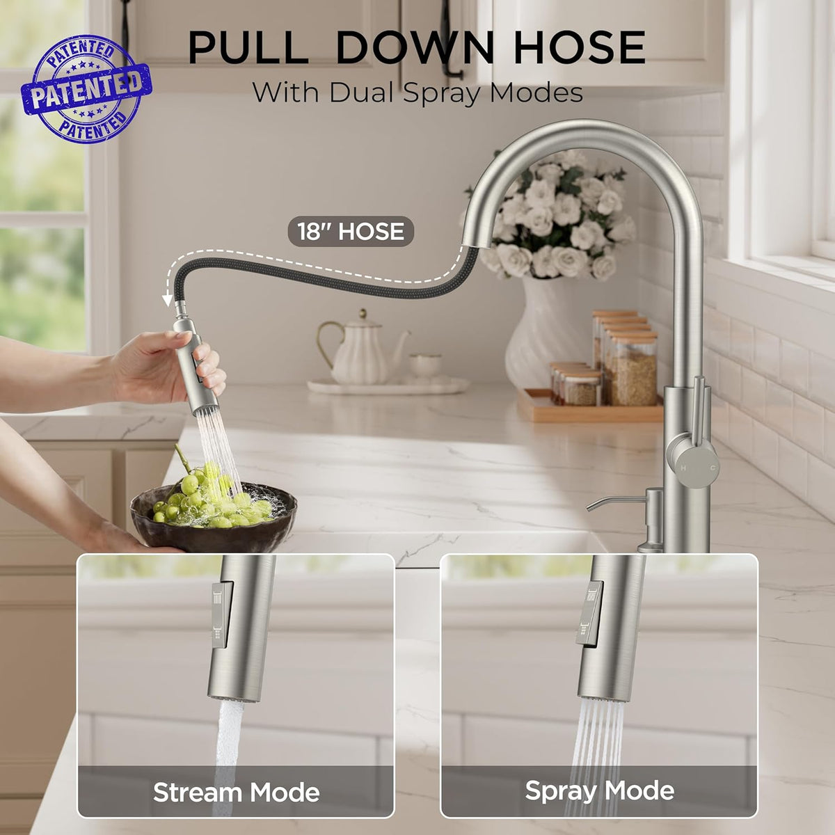 Kitchen Faucet with Pull Down Sprayer, Classic Brushed Nickel