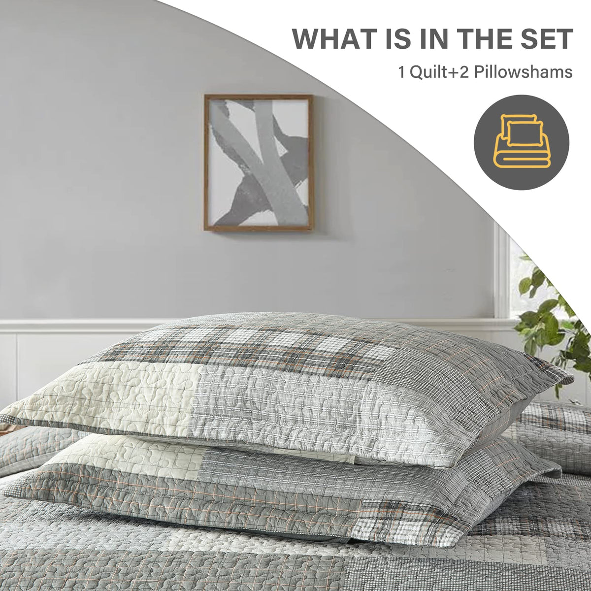 Quilt Quilt Set, 100% Cotton Quilt Bedding Set Bedspreads, Farmhouse Reversible Patchwork