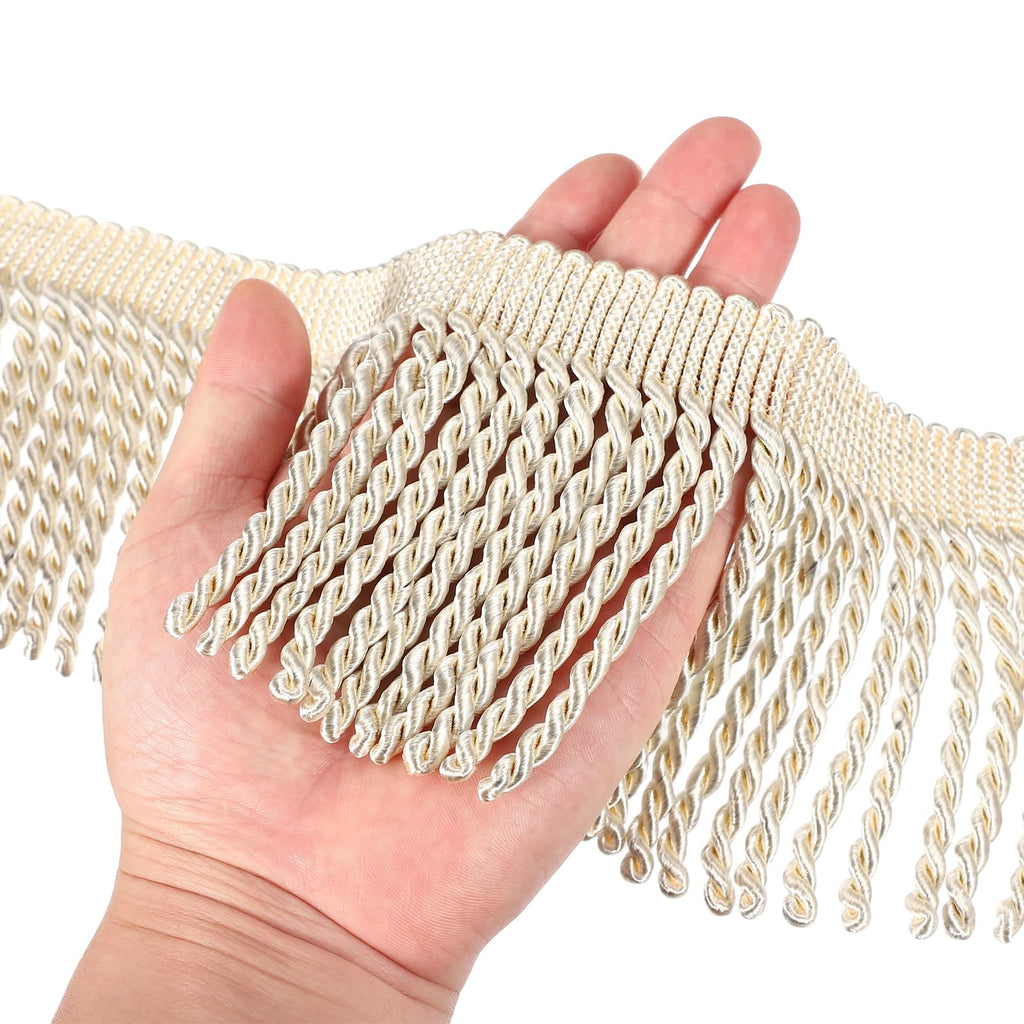 Beige Fringe Trim, 5 Yards x 4inch Fringe Trim Curtain Tassel Thick Long Fabric Sewing for Curtain Sofa Clothes DIY