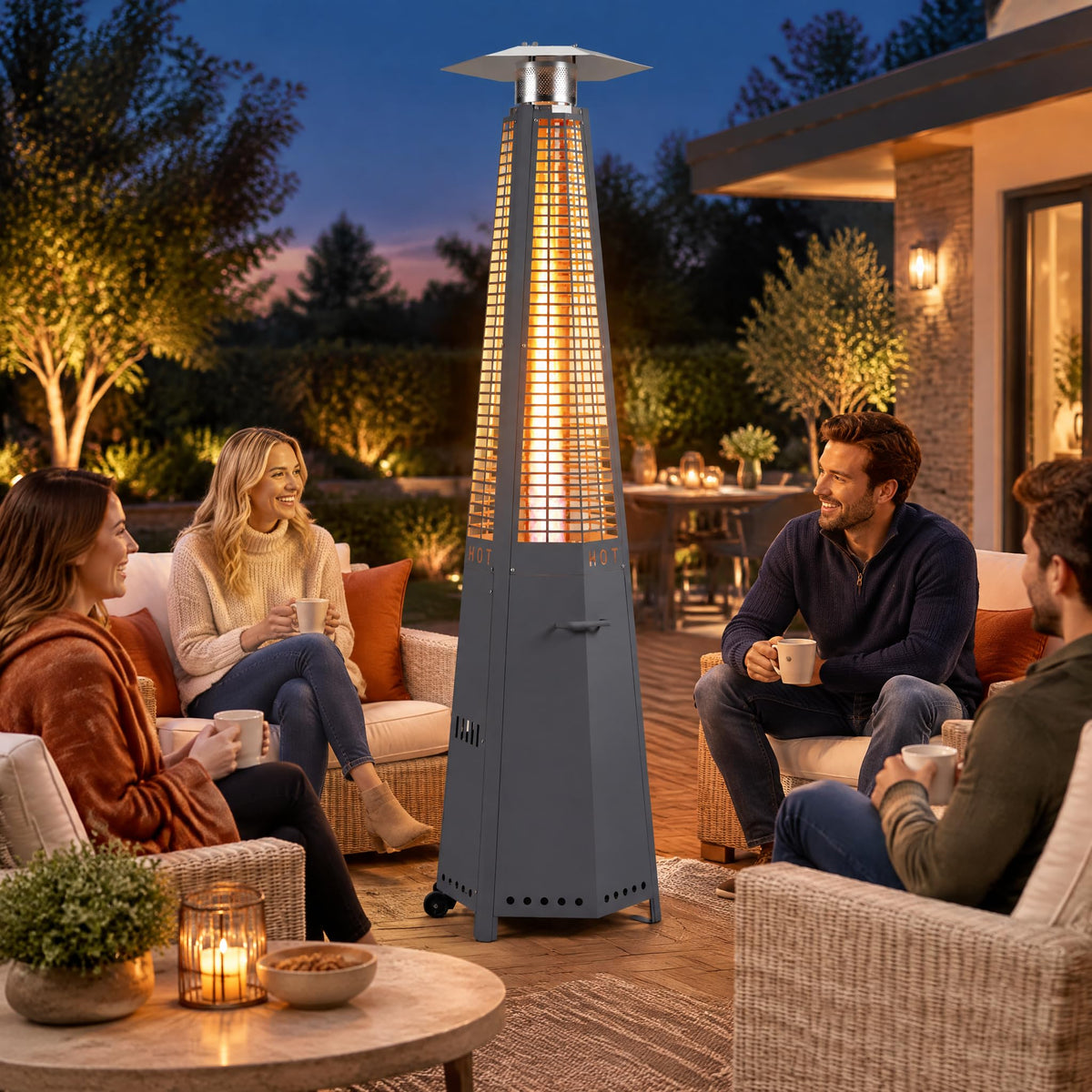 Hexagon Pyramid Patio Heater, 48, 000 BTU Stainless Steel Propane Gas Heater