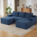96" Cloud Sectional Couch with U-Shaped Chaise, Corduroy Sectional Sofa with Ottoman, Deep Seat Boneless Couch, No