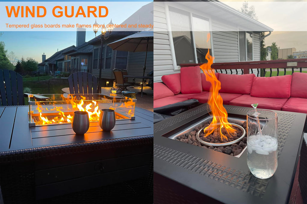 Glass Wind Guard, 15 x 15 x 6.5 inch Clear Tempered Wind Guard for Gas Firepit, Thick Square Glass Shield with