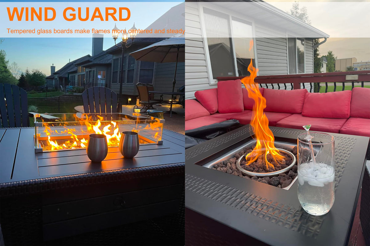 Glass Wind Guard, 15 x 15 x 6.5 inch Clear Tempered Wind Guard for Gas Firepit, Thick Square Glass Shield with