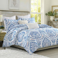 100% Cotton Duvet Cover Queen Size - Blue Damask Queen Duvet Cover Set with Zipper Closure & 8 Corner Ties, 3 Pieces