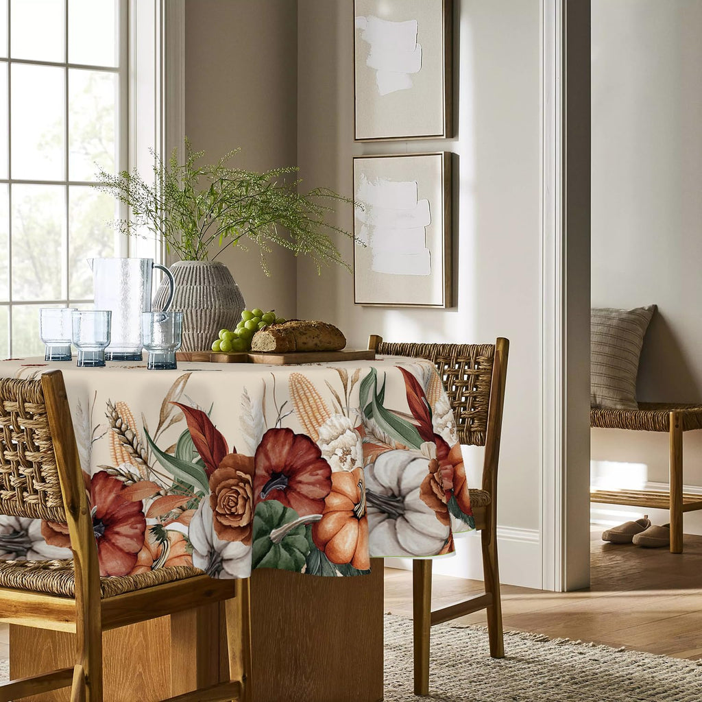 Fall Tablecloth 60 x 60 Inch Round Flower Autumn Harvest Pumpkin
