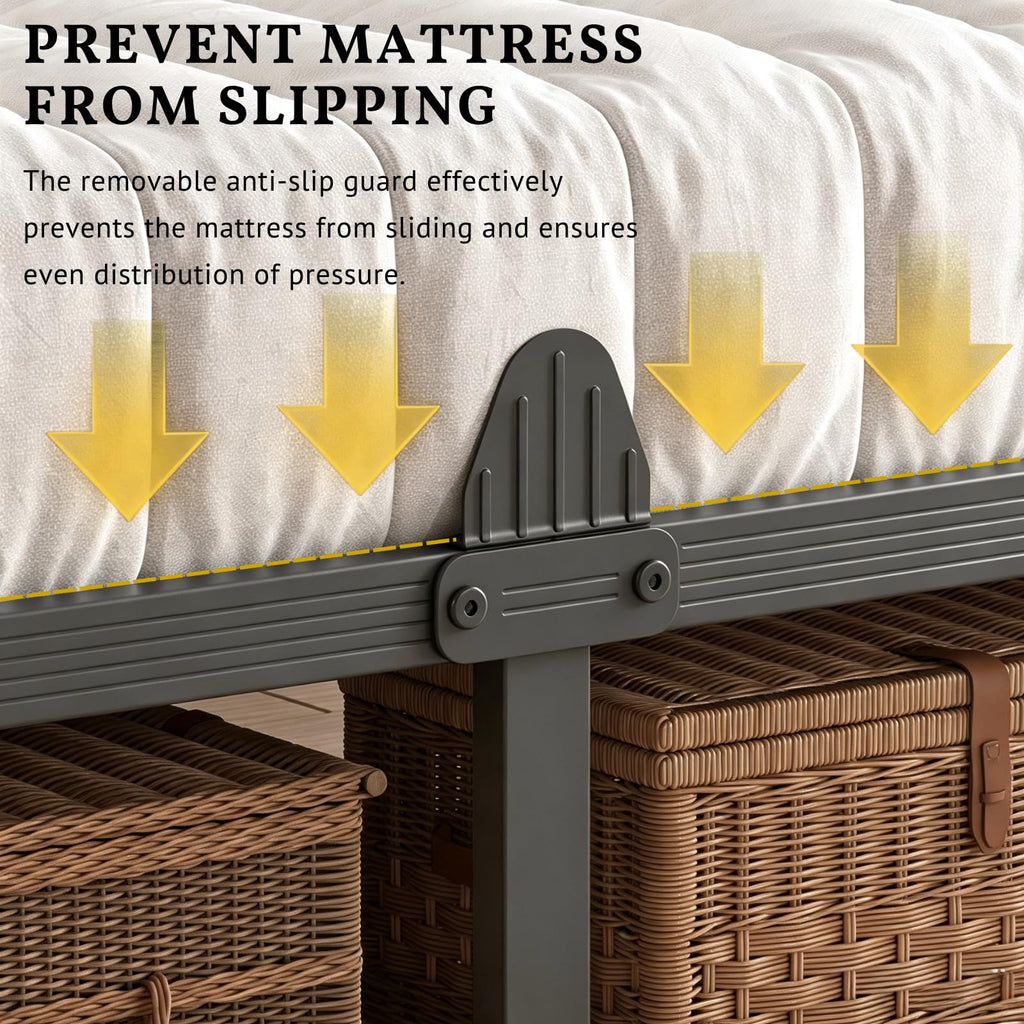 12 Inch Twin Metal Daybed Frame with Vintage Headboard