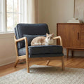 Mid-Century Upholstered Armchair with Wood Frame and Lumbar Pillow