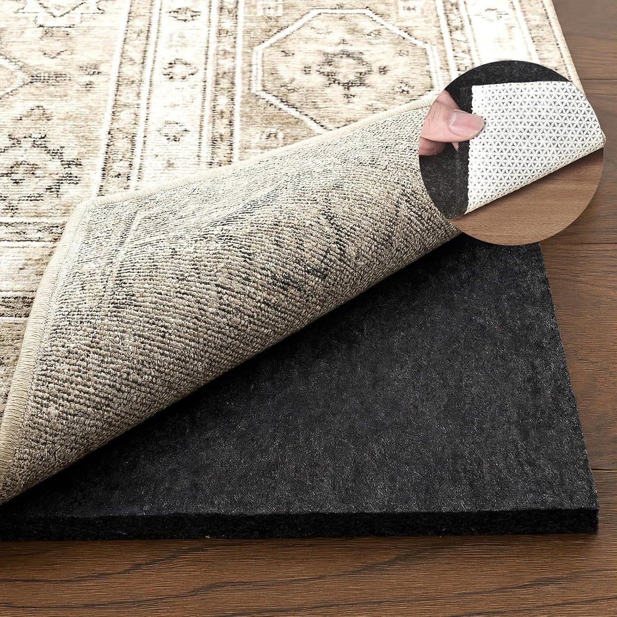 1/4" Thick Felt and Natural Rubber Backing Rug Pad - Non Slip Carpet Gripper for 5 x 7 Ft Area Rugs - Protective