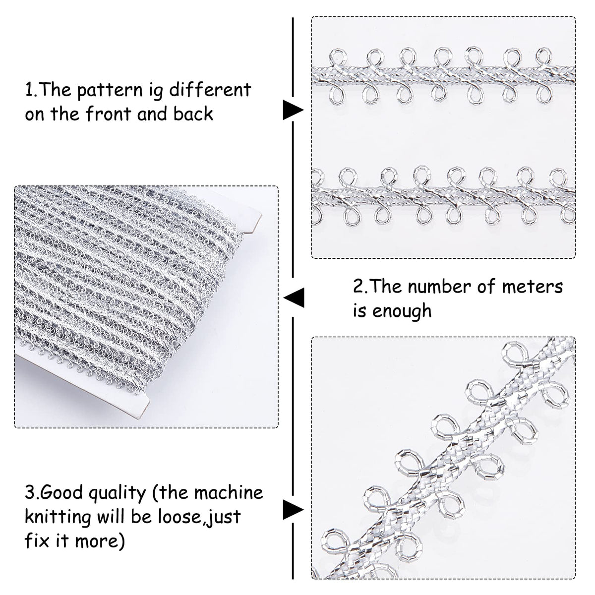 Metallic Braid Lace Trim 9mm Wide Polyester Woven Braid Trim Silver Circle Metallic Decorative Gimp Trims - 49 Yards