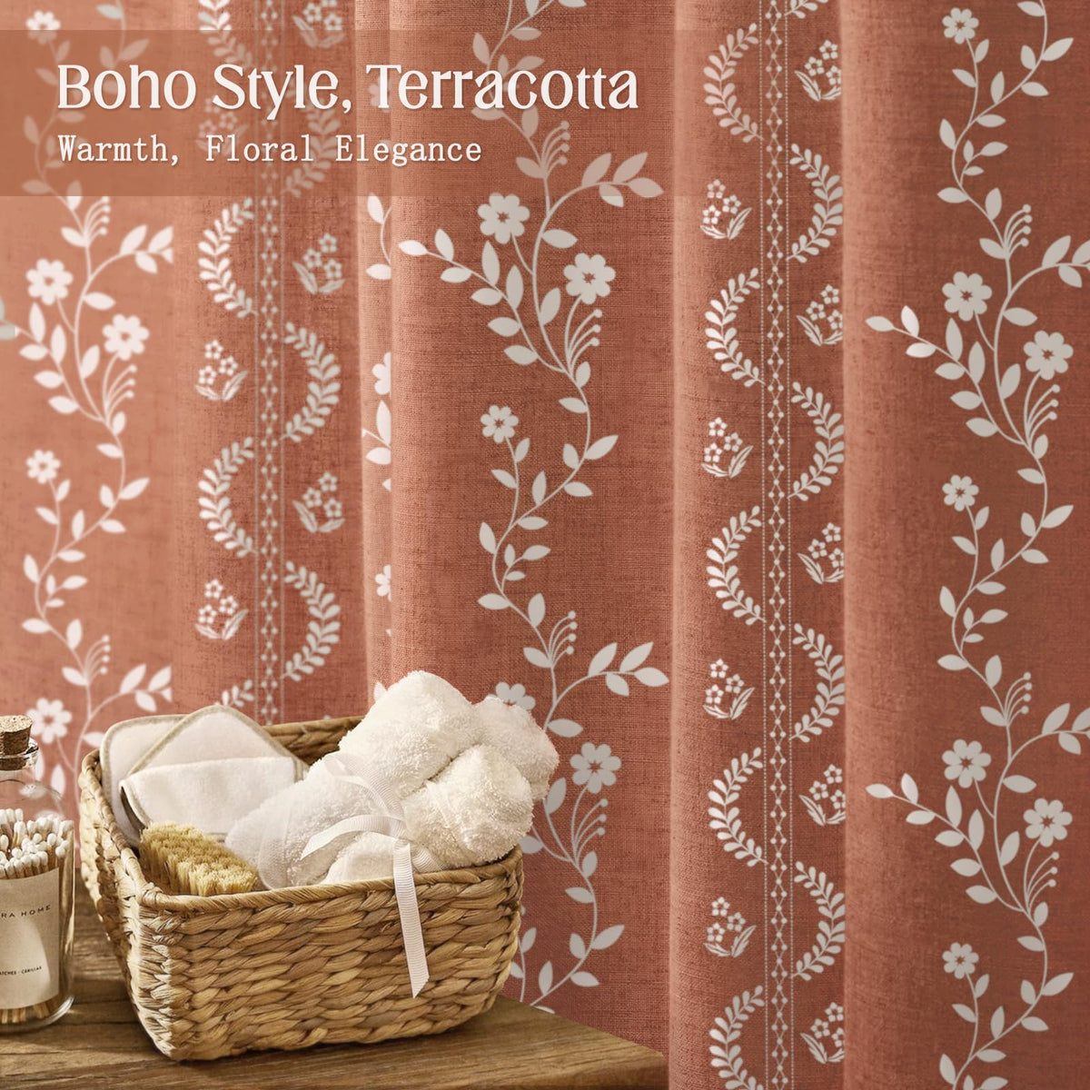 Boho Terracotta Vintage Shower Curtain with Tassels