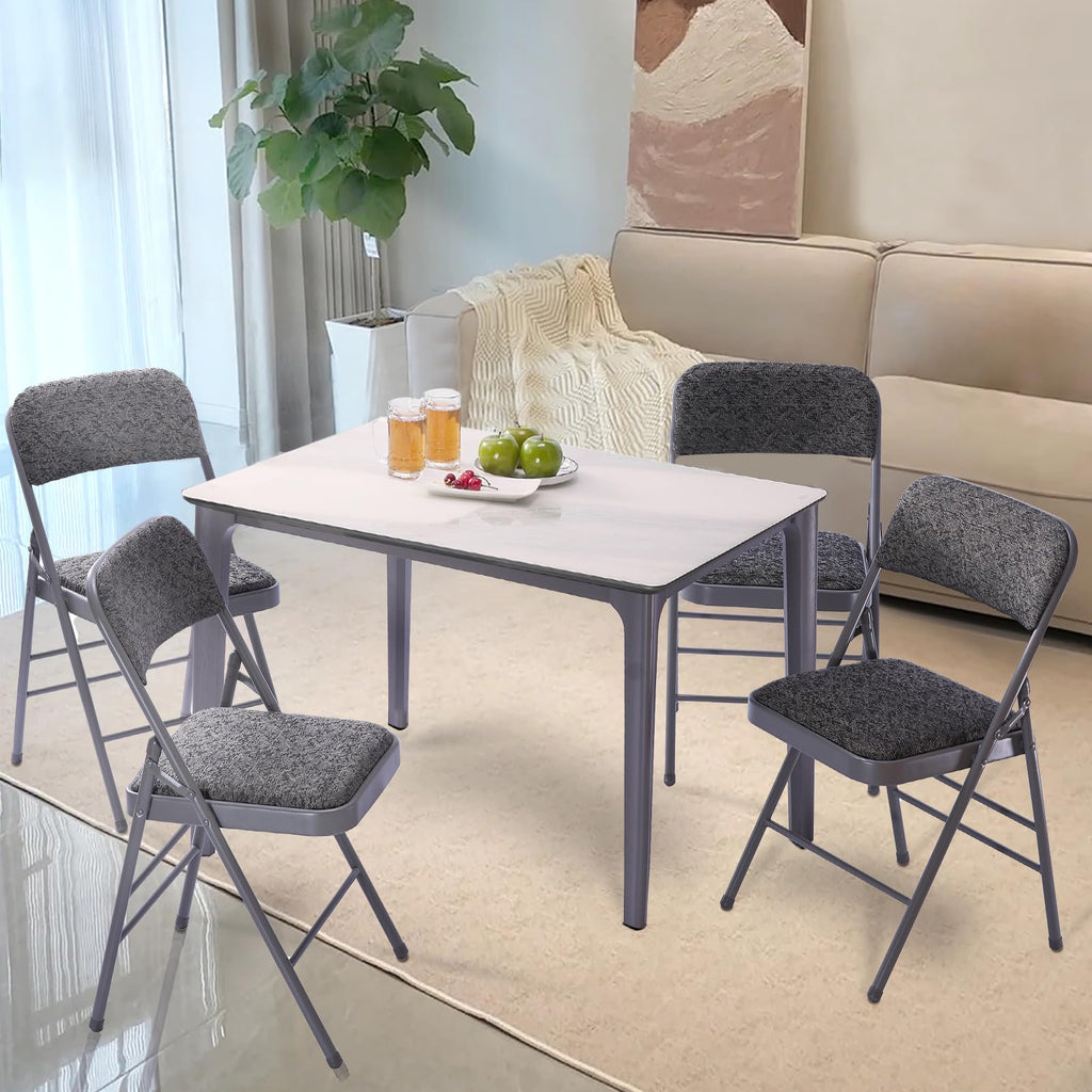 4 Pack Folding Chairs with Fabric Padded Cushion and Back, Commercial Grade Metal Chairs with Fabric Cushion, for