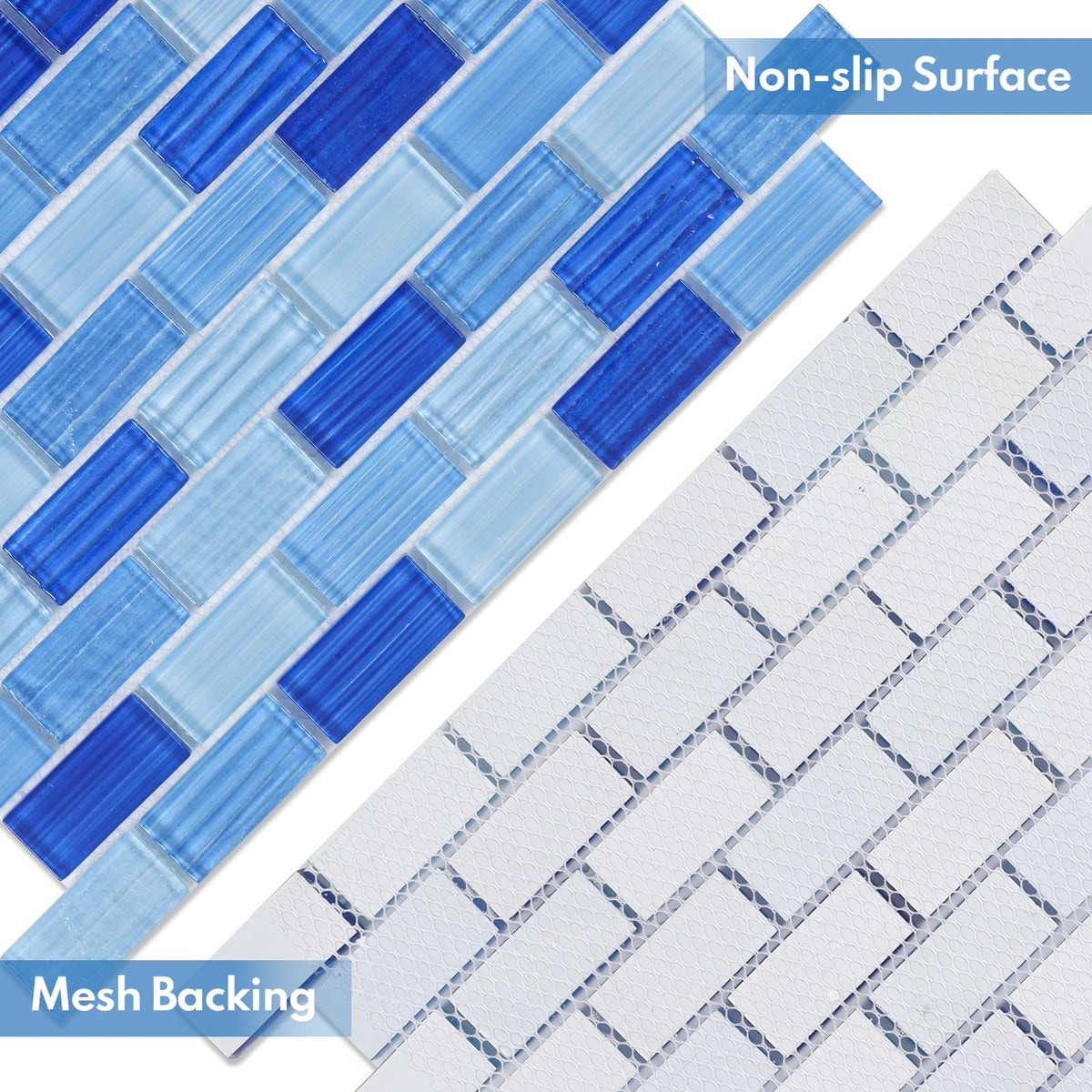Glass Mosaic Tiles Backsplash, Swimming Pool Tiles, Bathroom Shower, Small Subway Glass Tile, Mixed Blue, 12 x12