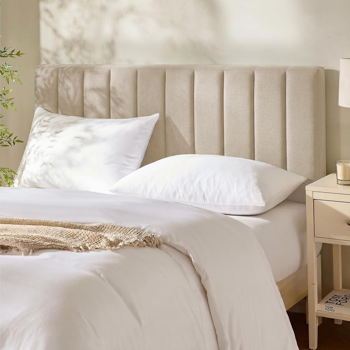 Upholstered Queen Headboard with Channel Stitching, Quick to Assemble
