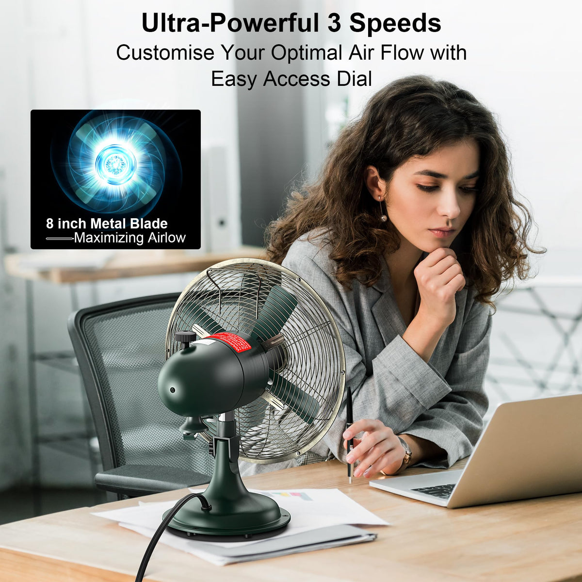 Oscillating Vintage Fan, All Metal Retro Table Top Fan