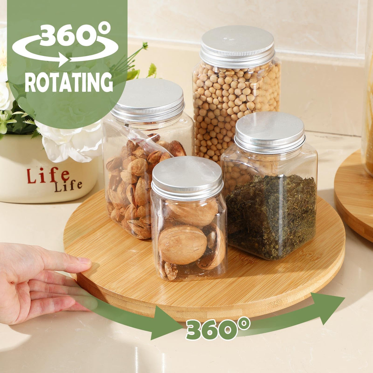 4 Pcs Bamboo Wooden Lazy Susan Organizer Turntable, 10 Inch
