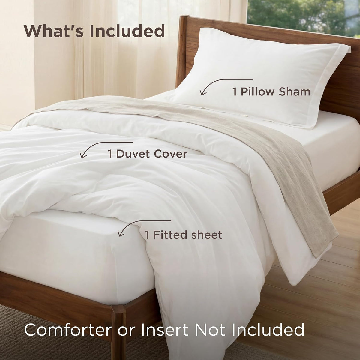Prewashed Duvet Cover Queen, Cotton-Like Soft Bedding Set, White