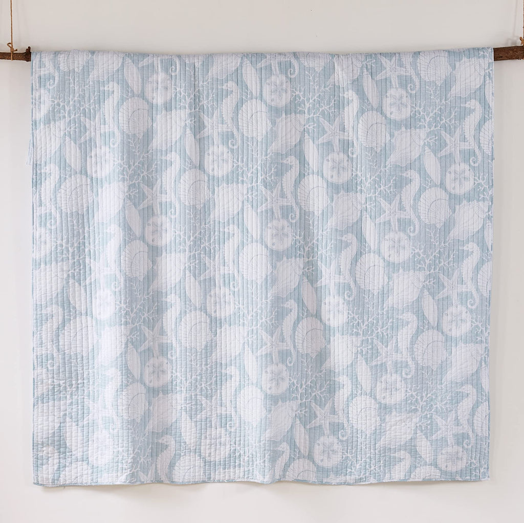 Stillwater Quilt Set - Quilt and Two Shams - Coastal - Blue and White - Quilt (106x92in.) and Shams