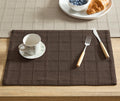 Linen Checked Farmhouse Placemats Set of 6, Chocolate 13x19in