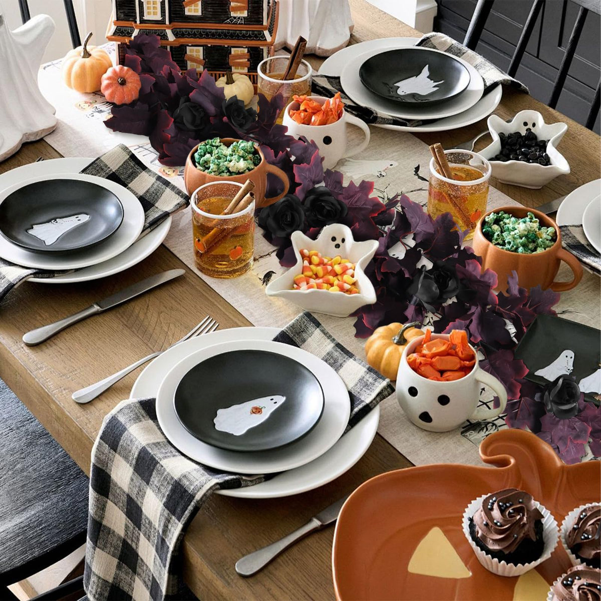 Black Artificial Fall Maple Leaf Garland Autumn Fake Maple Vine