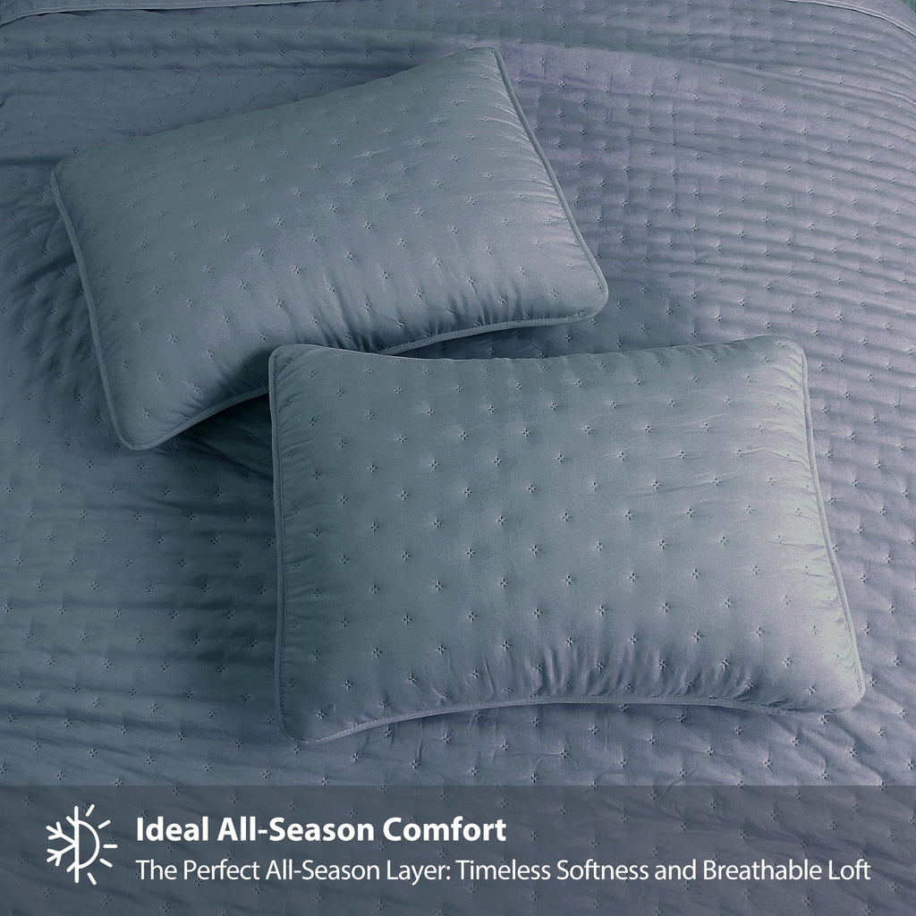Dusty Blue Quilt Bedding Set, California Lightweight Soft Bedspread
