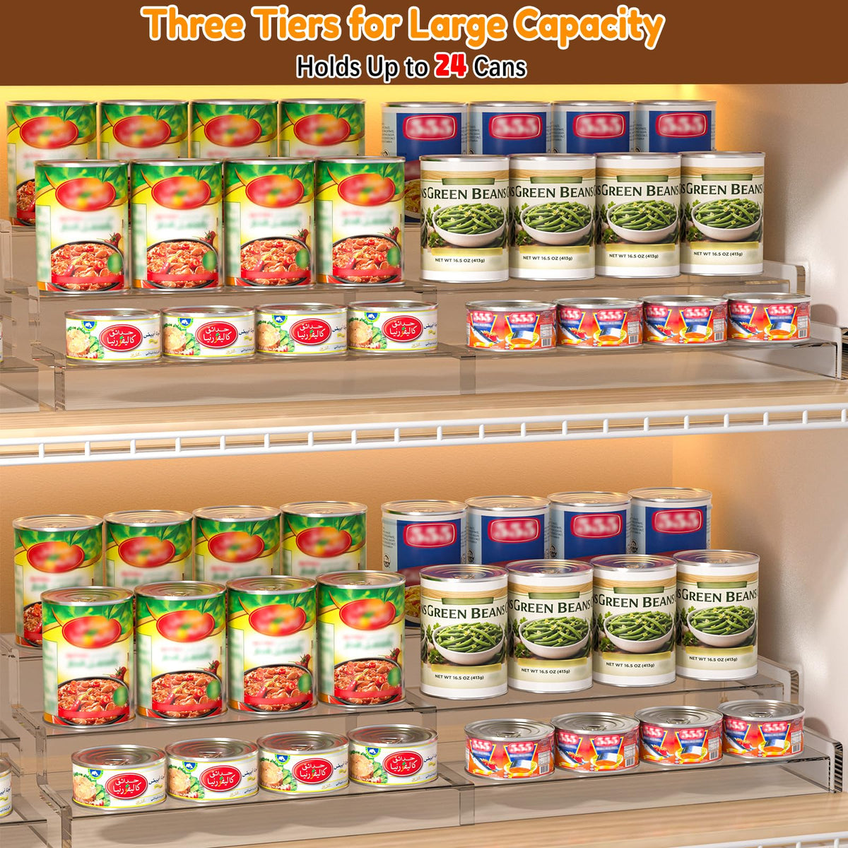 Expandable Can Organizer for Pantry, 3-Tier Adjustable Can Storage Holder