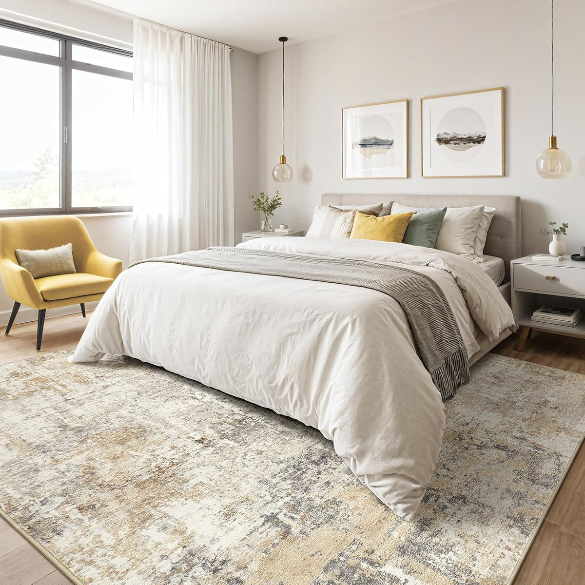 Area Rugs Living Room: Washable Large Abstract Neutral Modern Soft Rugs Stain Resistant Indoor Floor Non-Slip