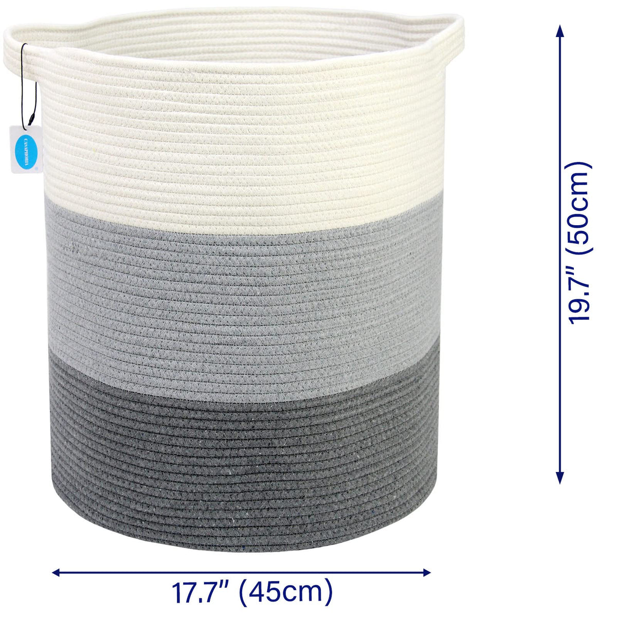 Cotton Rope Storage Basket for Organizing,Round Blanket Basket Living Room,Woven Laundry Basket with Handles