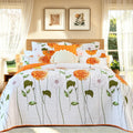 100% Cotton Quilt Set Orange Sunflower Floral Bedding Sets with Pillow Shams Breathable Lightweight
