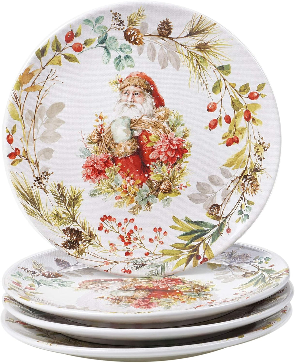 Christmas Story 16pc Dinnerware Set - Service for 4 with Santa Plates, Bowls & Mugs - Vintage Holiday Ceramic Set