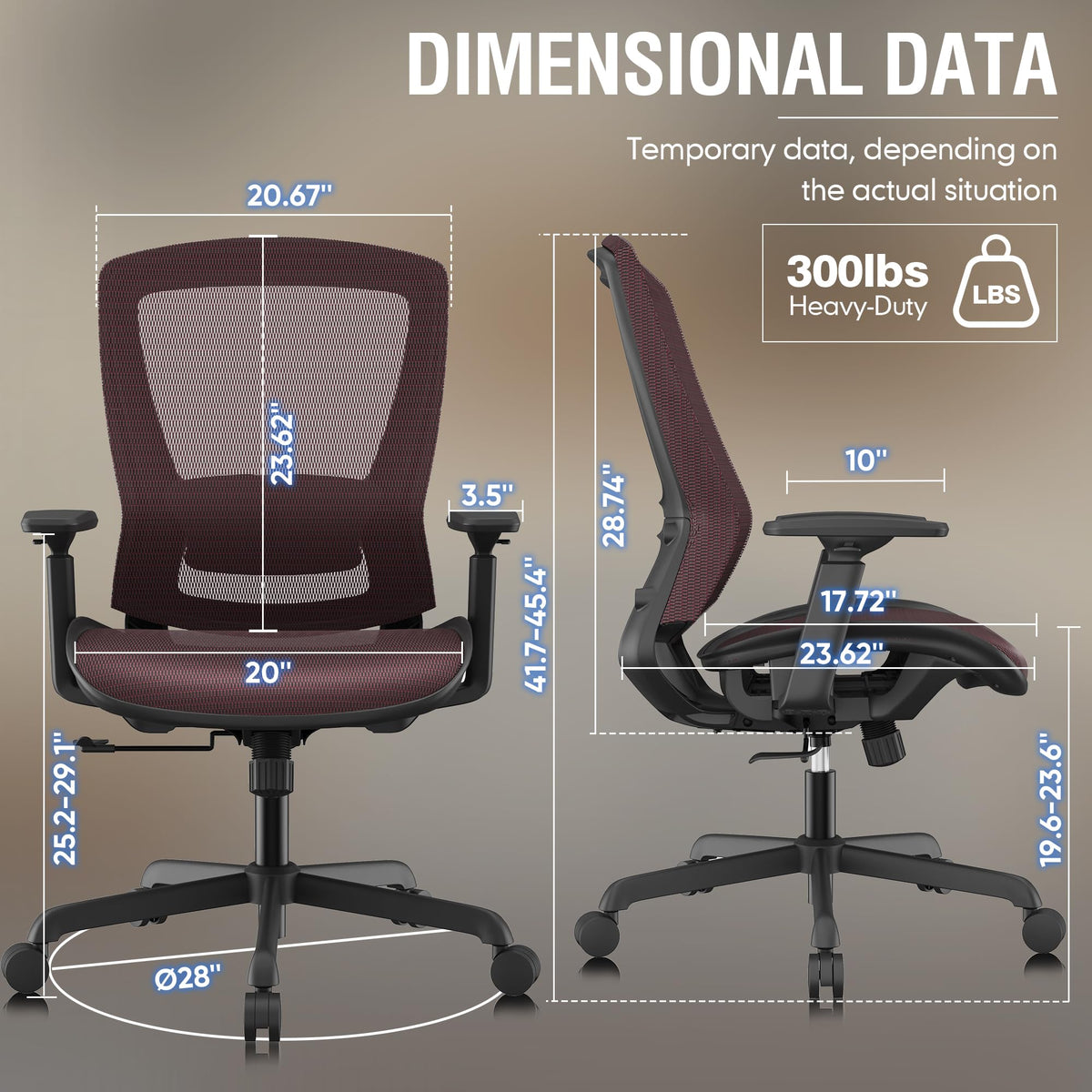 Ergonomic Mesh Office Chair — Burgundy Red, Breathable Mesh Seat & Back
