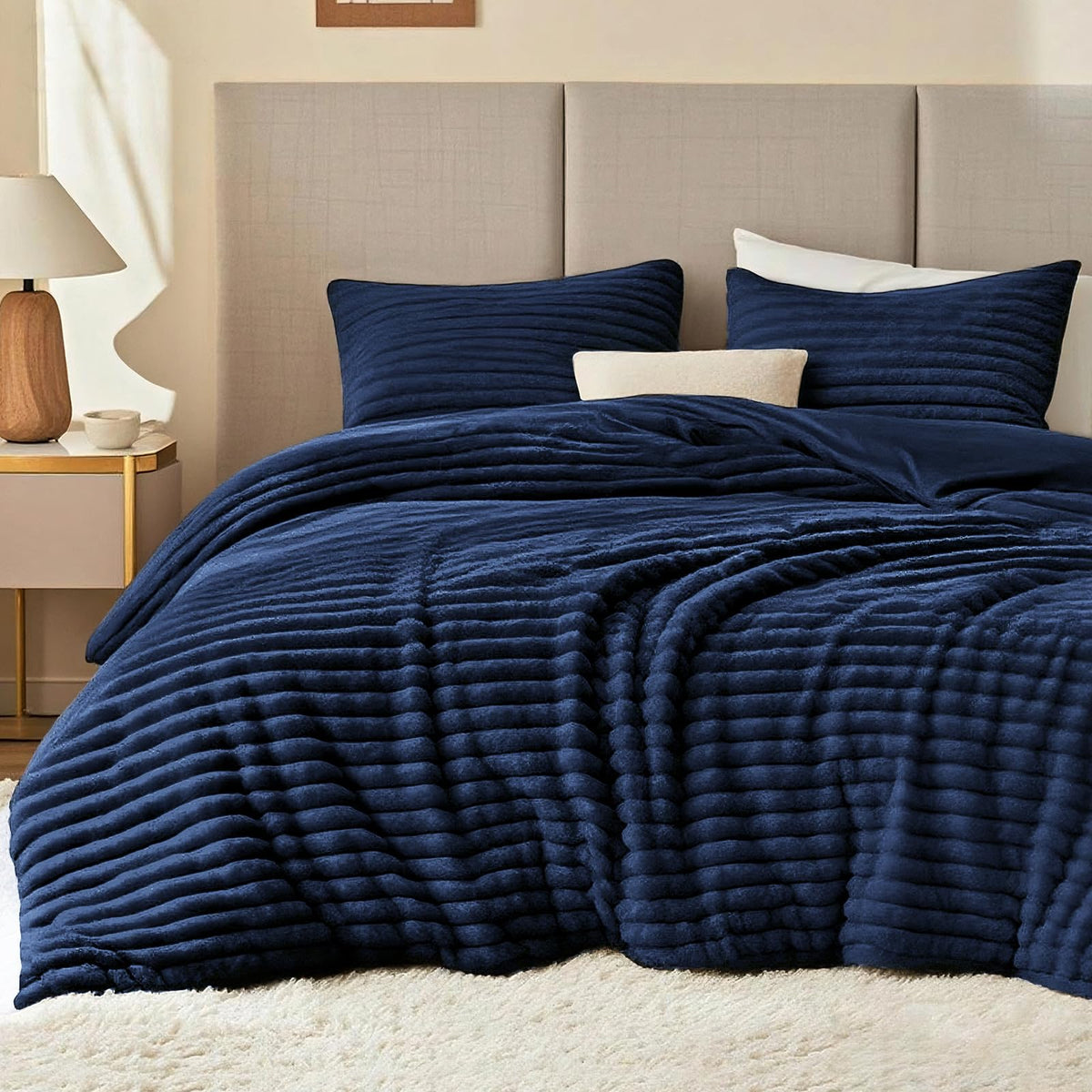 Fluffy Comforter Set, 2 Pieces Bed Set, Navy Blue