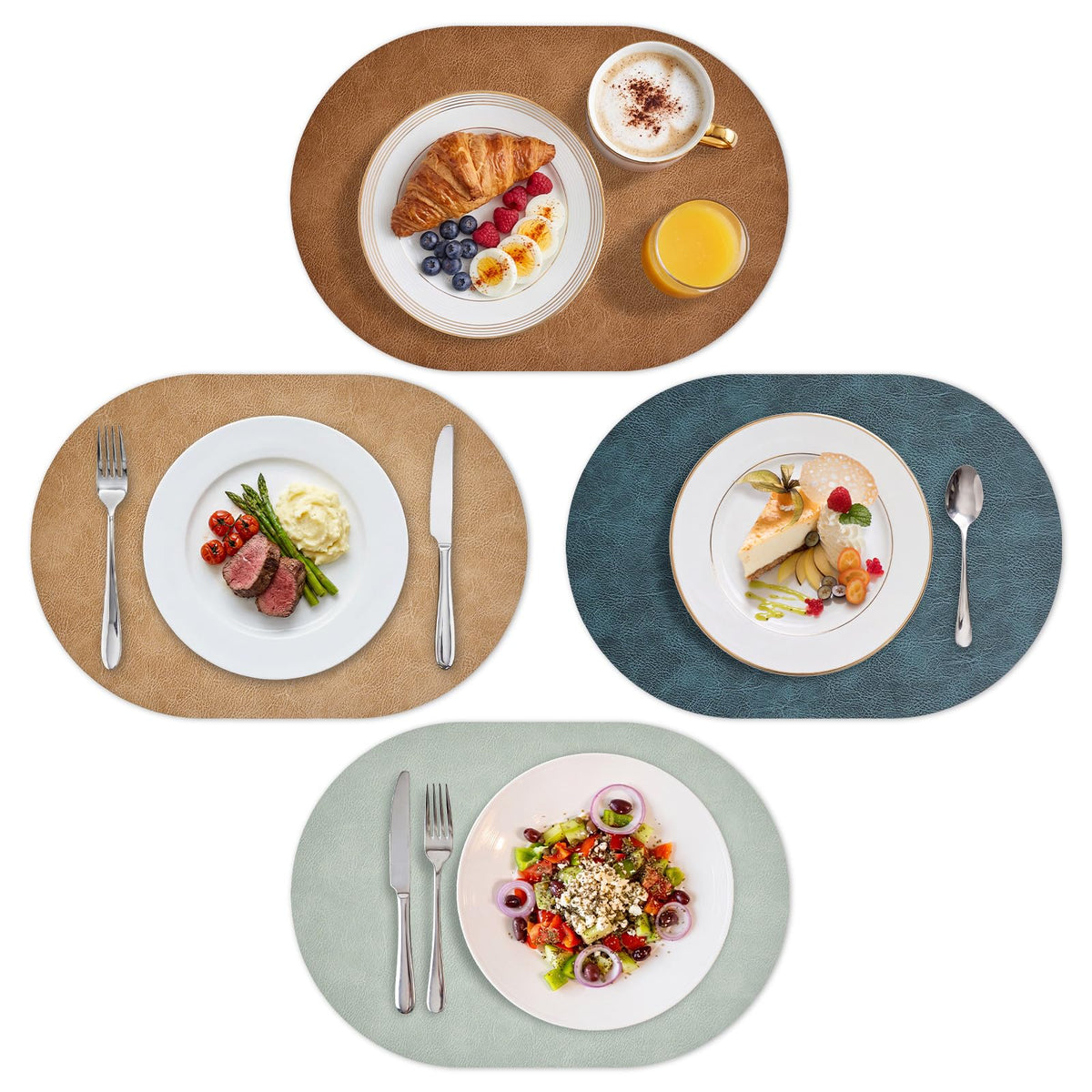 Vinyl Faux Leather Oval Placemats, Set of 4, Multicolor