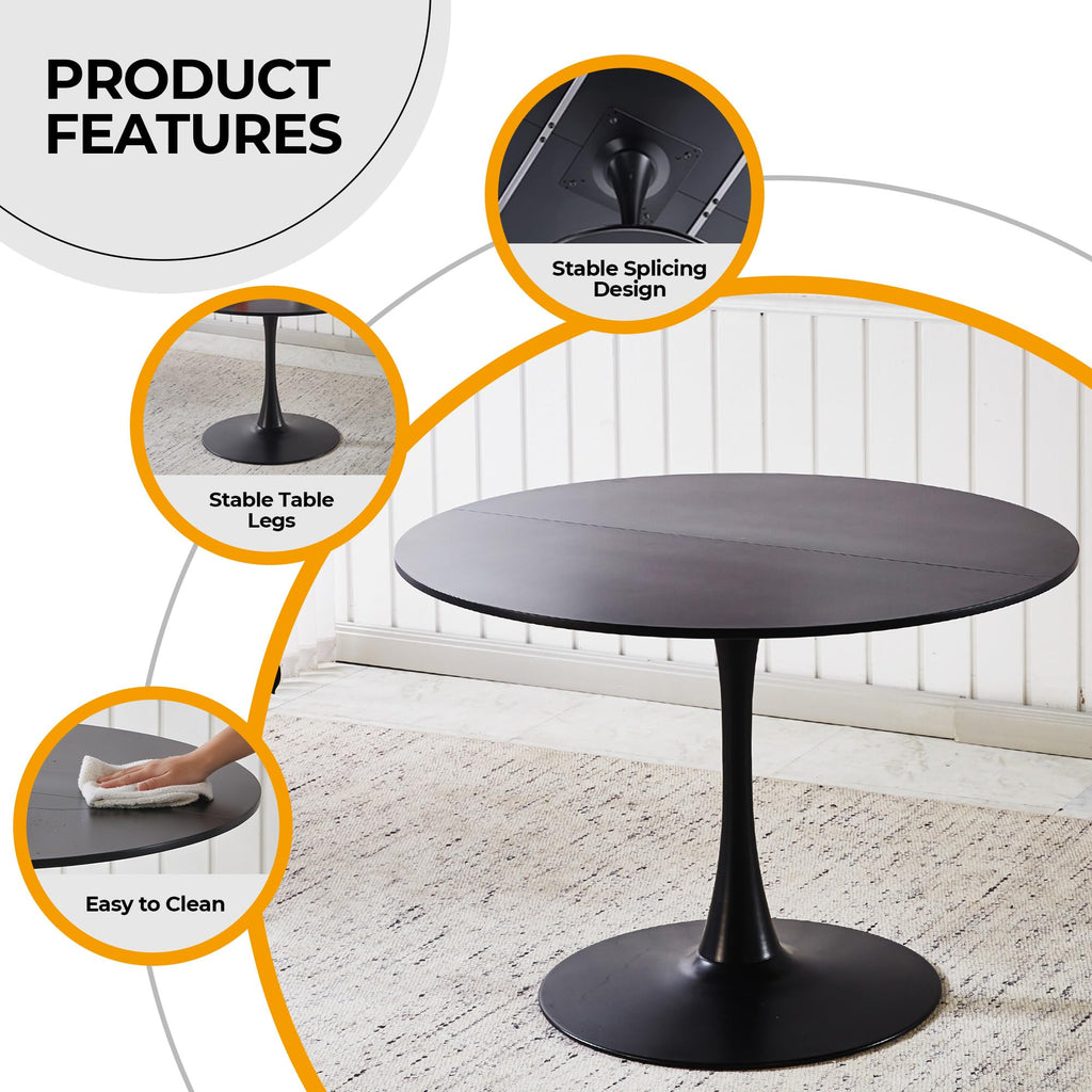 Inspired Saarinen Style 42" Round Tulip Table with Thickened Tabletop & Metal Pedestal