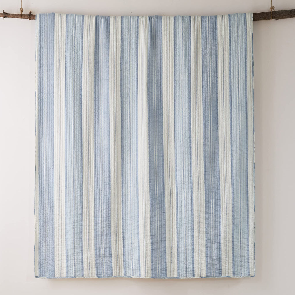Ipanema Quilt Set - Full/Queen Quilt + Two Standard Pillow Shams - Coastal - Blue, Taupe and Cream - Quilt