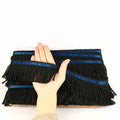 2.5" Wide Bullion Fringe Trim with Blue Ribbon,Black - 10 Yard
