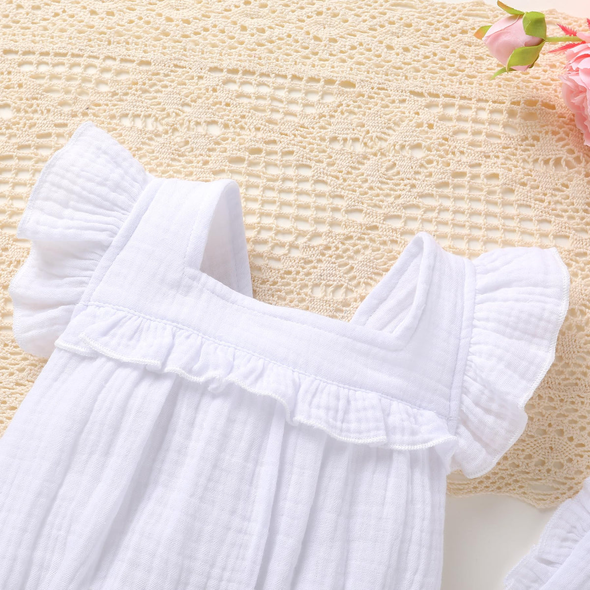 Baby Girl Romper 100% Cotton Ruffle Sleeveless Summer Outfit with Accessory Soft Infant Clothes for Daily Wear