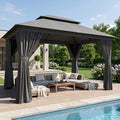 12'x10' Outdoor Gazebo, 50mm Heavy-Duty Steel Frame Double Roof Canopy