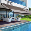 Motorized Awning Outdoor Retractable with Black Structure,15ft Electrical Cord, Remote Control & Wind Sensor, UV