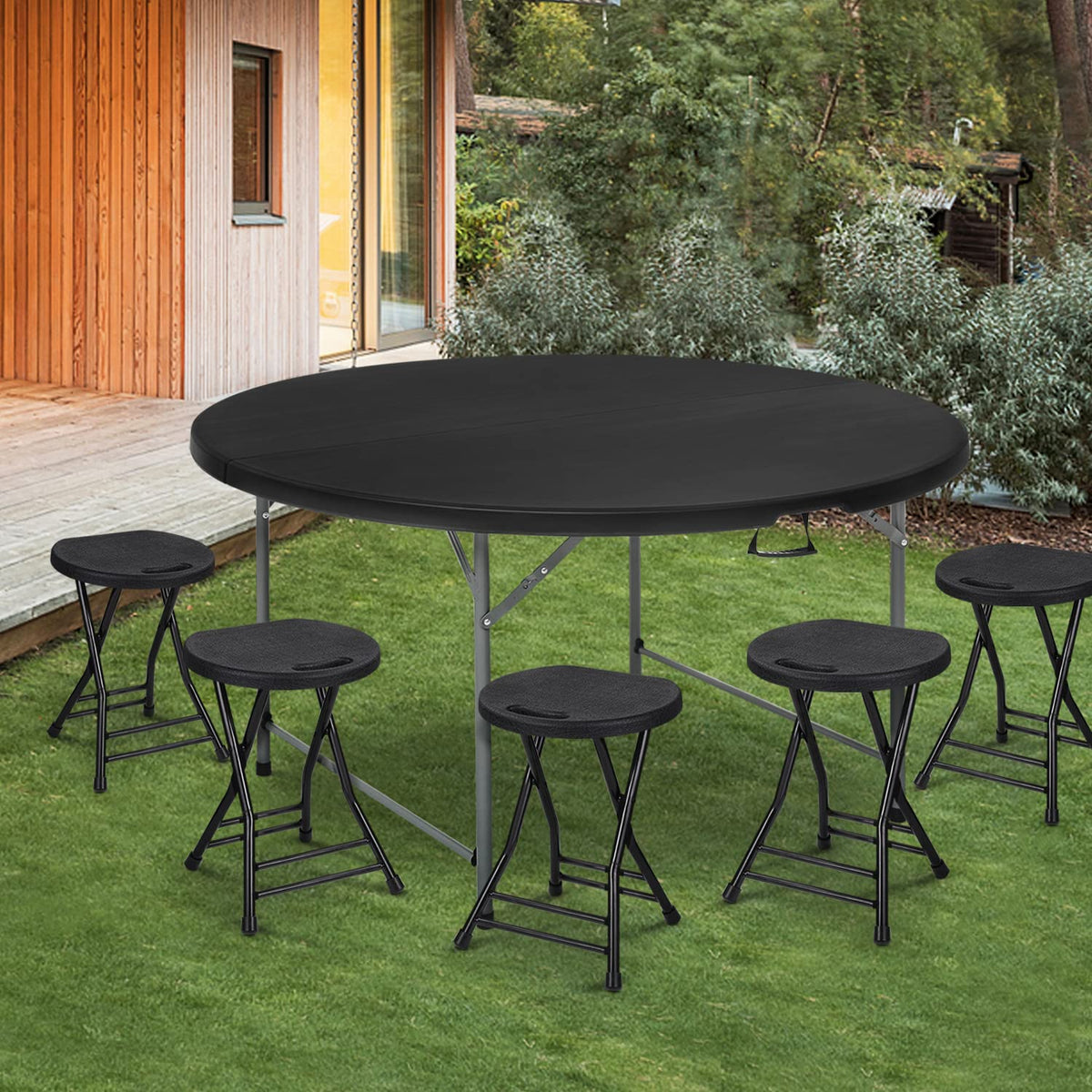 5Ft 5-Piece Folding Table Set (Black - 5 Pack, 5ft)