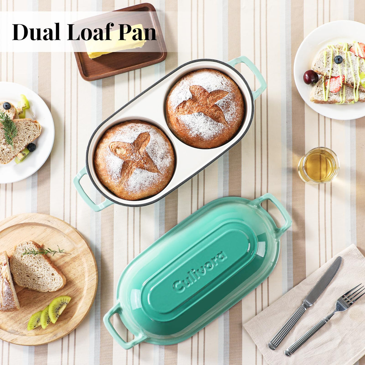 Cast Iron Bread Pan with Lid, Mini Enamel Sourdough Baking Dutch Oven Pot, Double Round Loaf Space made, Bread, Cake