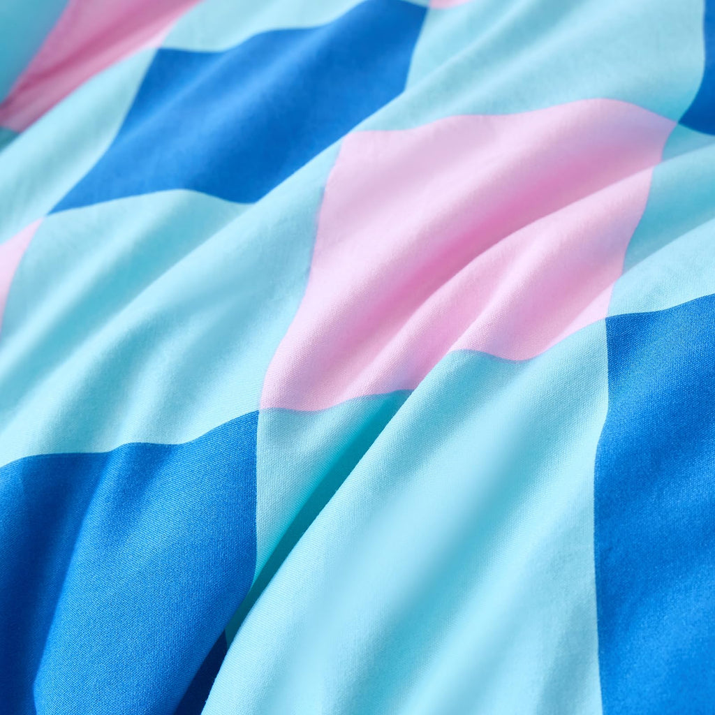 Checkered Comforter Set, Blue and Pink Plaid Comforter Bedding Set, Grid Gingham Fluffy Comforter Home Decor