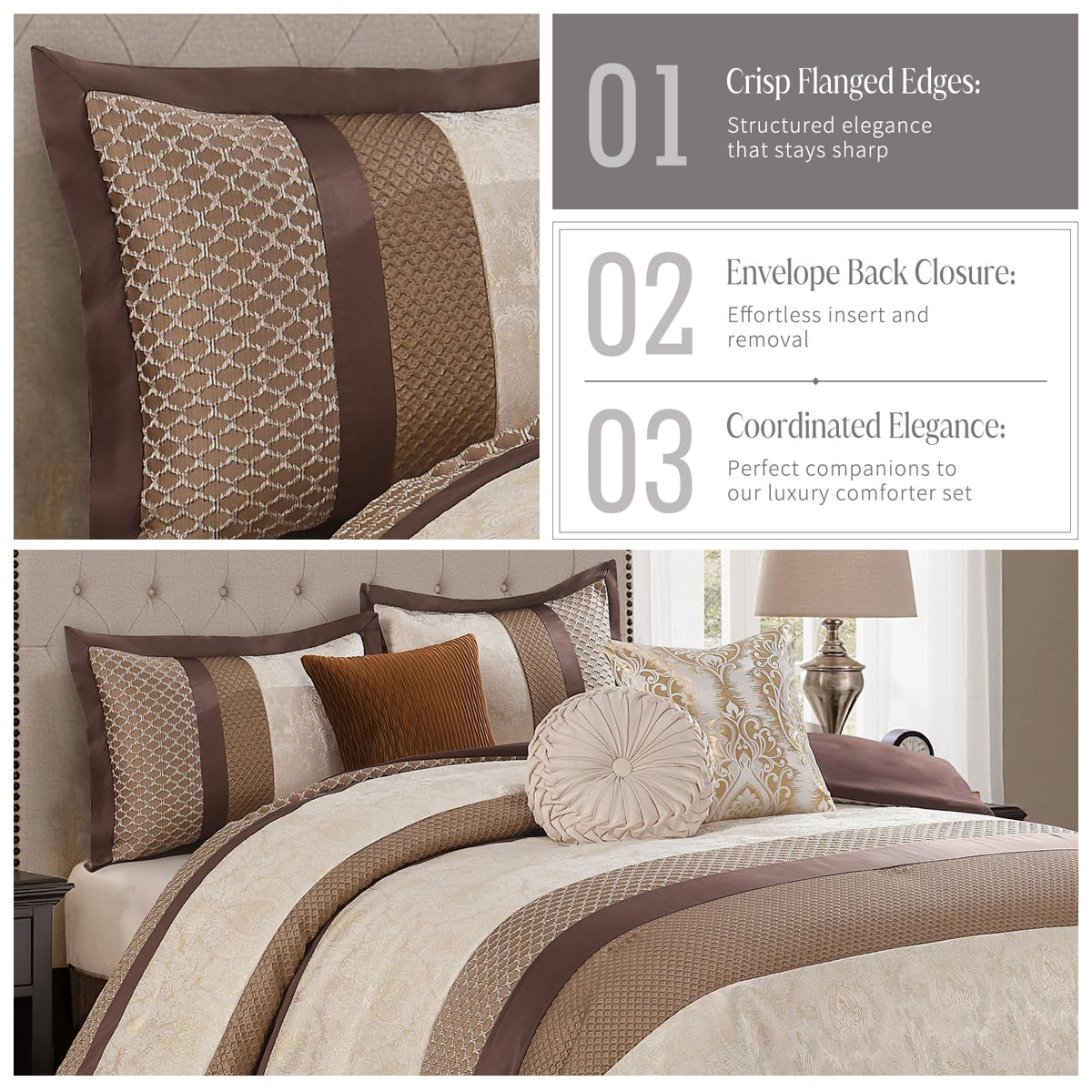 Comforter Set Brown Cream - 7 Piece Jacquard Bed in a Bag