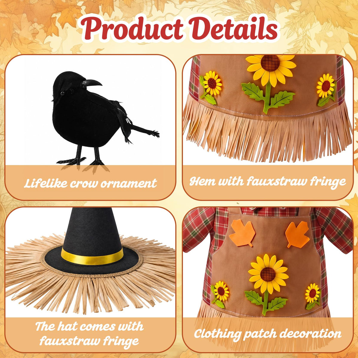 Scarecrow Porch Goose Outfit for 23 Inch Statue Goose, Fall Yard Decor