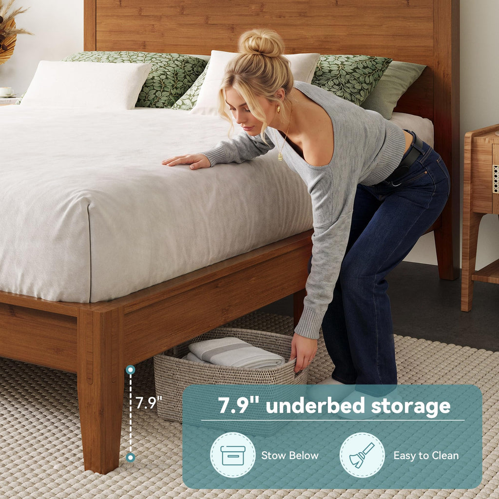 Bamboo Platform Bed Frame, Japanese Joinery, Rustic Brown