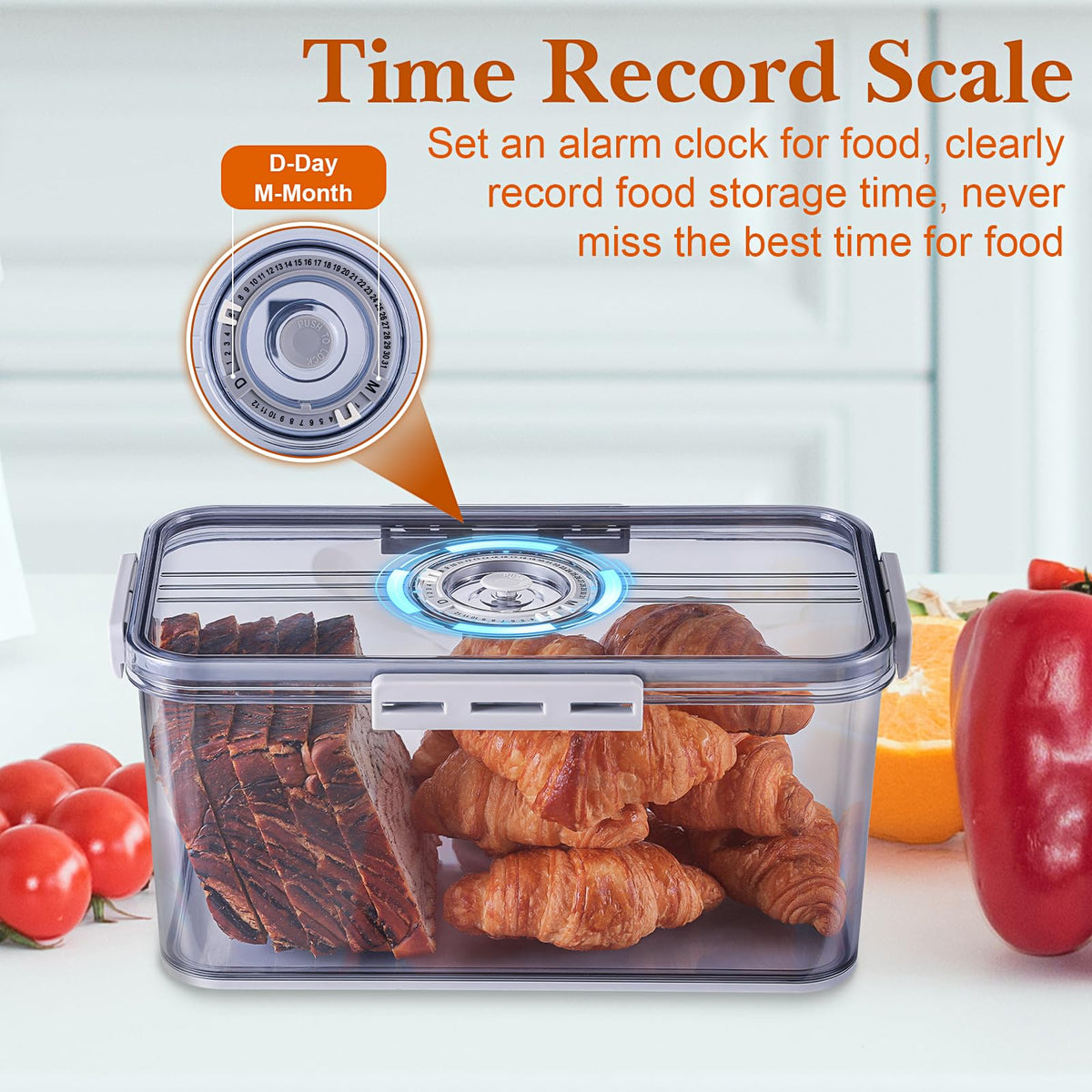 Made Bread Boxes Counter Airtight, Time Recording Bread Storage Container with Lid, Bread Containers Storage Airtight