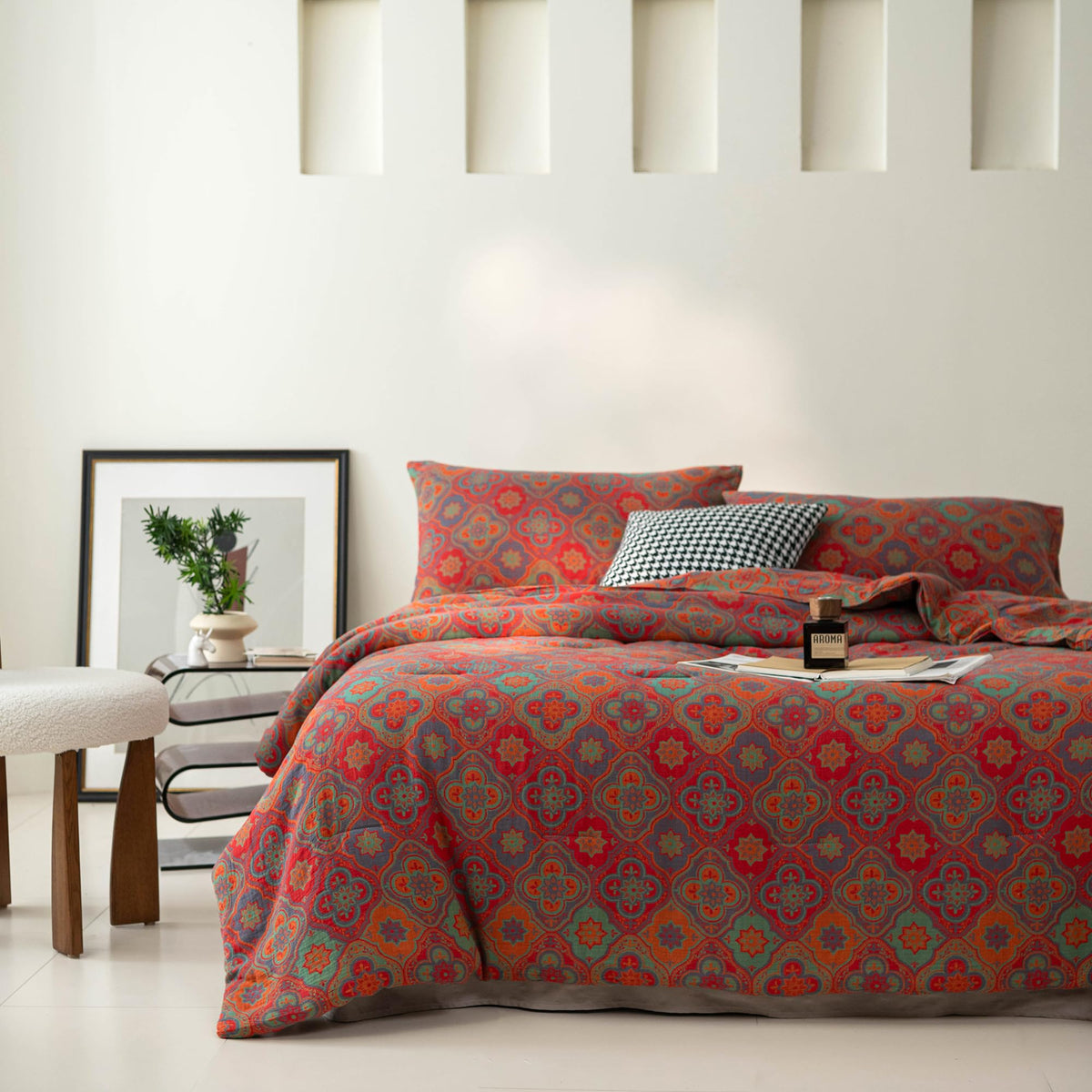 100% Cotton Muslin Jacquard Comforter Set, Rustic Farmhouse Floral Print, Soft Lightweight Reversible 3 Piece Bedding
