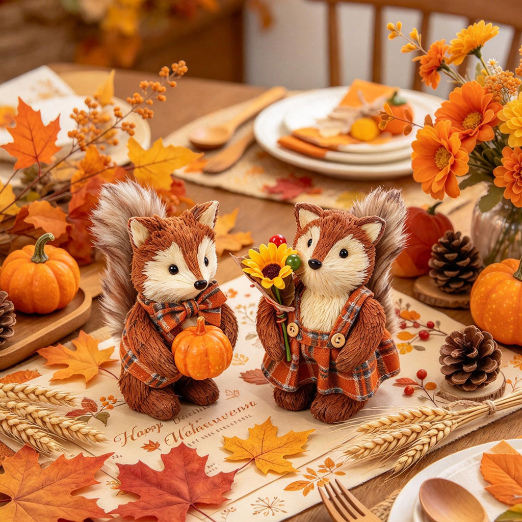 2 Pack Fox Fall Decorations, Thanksgiving Table Decor