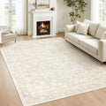 Washable Vintage Floral Rug, Boho Style with Low Pile and Non-Slip Back